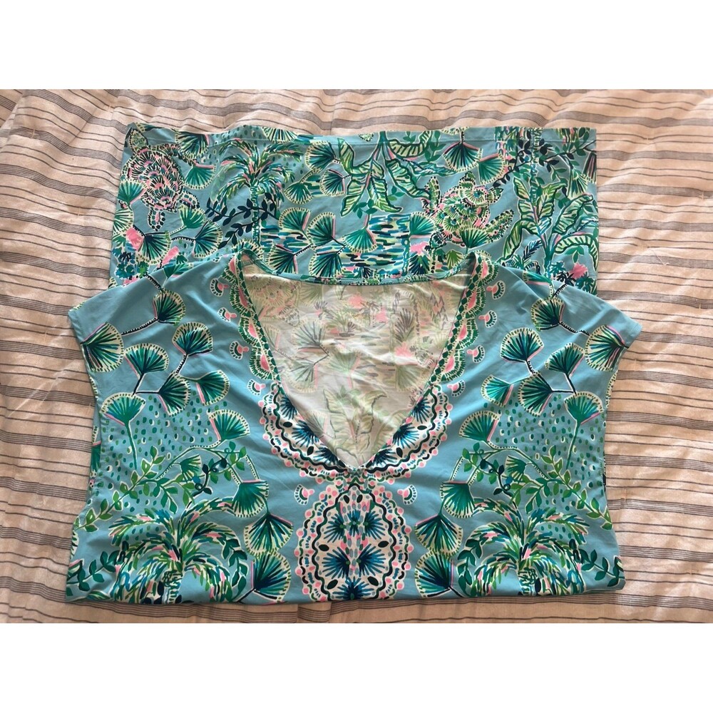 Lilly Pulitzer Tropical Turtle & Palm Tree V-Neck Dress Women’s Size Large - Picture 7 of 11